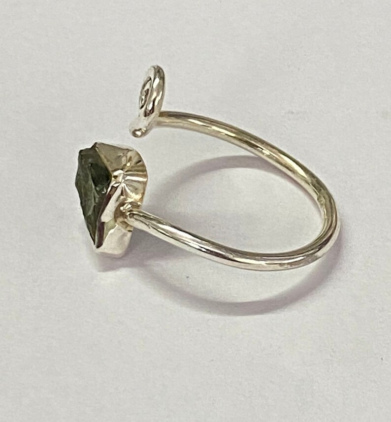 Adjustable Natural Moldavite Silver Ring Rough 925 Silver Sterling Moldavite Ring Healing Moldavite Ring Genuine Raw Moldavite Ring