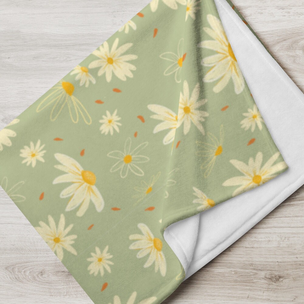 Sage Green Daisy Throw Blanket Etsy