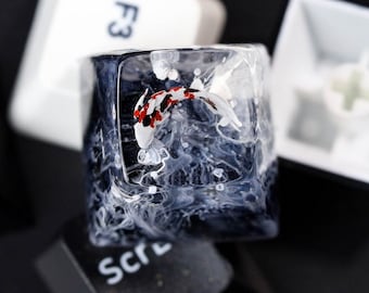 Yin Yang keycap SA profile, Black and White Koi Resin keycap, Custom Koi Keycap, Koi Artisan Keycap, Back to school supplies, Gift for son