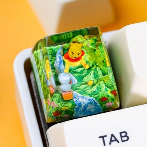 Winnie the Pooh inspired keycap, Custom Keycap SA profile, Handmade Resin Keycap, Custom Escape keycap, Custom gift for son