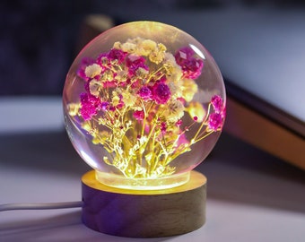 Baby Breath Flower in Glass Night Lamp Gypsophila Paniculata lamp Unique Gifts for Anniversary and Wedding Mother's day gift for mom