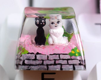 Black Cat keycap, Jiji and Lily Inspired Cat from Kiki's Delivery Service keycap, Cute cat keycap, Custom escape Artisan keycaps