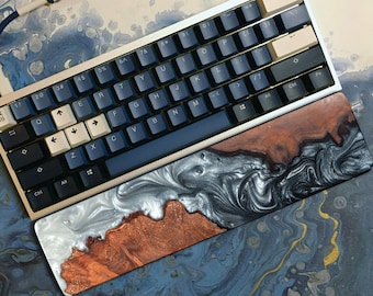 Yin Yang Resin and Wood wrist rest, Black and white resin wrist rest for keyboard, Custom mechanical keyboard wrist rests