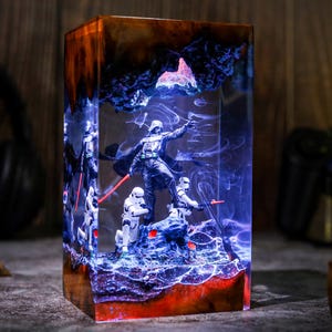 Lámpara de Darth Vader y Stormtrooper, luz nocturna de resina epoxi de Star Wars, decoración de escritorio galáctica, luz para habitación de gamer, regalo de San Valentín para él