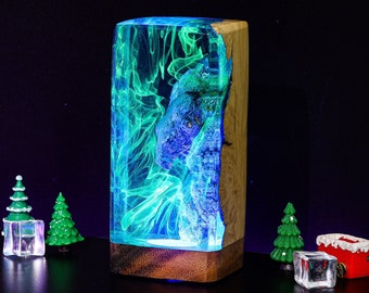 Epoxy Resin Night Light Aurora Borealis Lamp Northern Lights Lamp Epoxy Resin Wood Rustic Table Lamp Rustic Home Decor