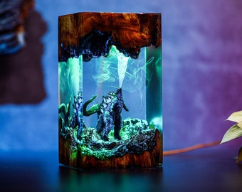 G.OD.ZIL.LA Monster Night light Atomic Breath Resin Lamp Go.dz.illa figure Terrarium Personalized Night Light Bedroom diorama Gift for him