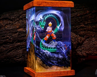 ANIME Night Lamp Dragon Epoxy lamp handmade from wood and resin Custom Anime Night Light wood lamp resin Anime Night light Resin Lamp