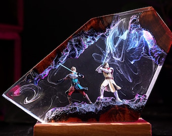 General Kenobi and Anakin Skywalker Epoxy Lamp, Clone Wars Resin Night Light, Galaxy Lamps, Fathers Day Gift for Dad
