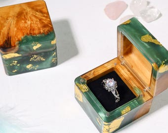 Unique Resin ENGAGEMENT RING BOX from epoxy and wood, Engagement ring holder for elegant ring. Anniversary Day gift for her