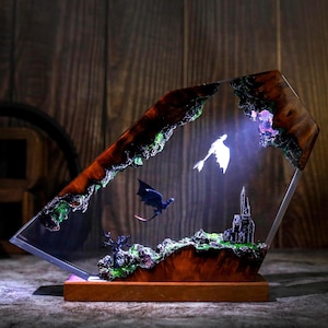 Lámpara de resina de dragón Too.thl.ess versión 2, lámpara de noche HTTYD, lámpara Light Fury, regalo único, arte de resina, lámpara de dormitorio para inauguración de la casa
