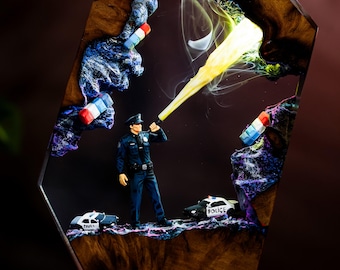 Police Resin Lamp, Law Enforcement Night Light, Handmade Officer Desk Decor, Retirement Gift for Police Officer, Fathers Day Gift