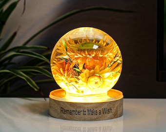 Unsterbliche Blumen Nachtlicht, Blumen Nachtlampe, Echte Löwenzahn Blättertee Briefbeschwerer, Blumen Epoxidharz Nachtlicht Freundschaft Geschenke für Mama