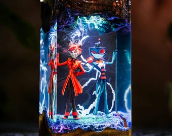 Alastor Vox Epoxy Resin Lamp, Hazbin Hotel Night Light, Radio Demon Gift, Anime Desk Lamp, Handmade Resin Art, Hell's Greatest Dad Gift