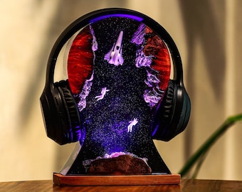 Interstellar Headphone Holder Galaxy Headphone Stand Interstellar Night Light Astronaut and Rocket Resin Wood Lamp Home Decor Corporate Gift