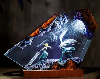 Diorma Sephi.roth vs Cloud Stri.fe lamp nachtlampje, aangepaste FFVII epoxylamp, gaming-harslamp, uniek cadeau, valentijnscadeau voor hem