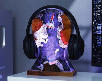 Space Night Lights Universe Lamp Galaxy Night Light Astronaut Rocket Resin Wood Lamp Winter Gift Headphone Stand Galaxy Headphone Holder