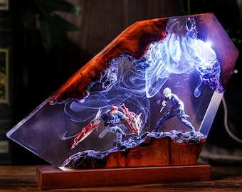 Resid.ent E,vil Leon S Kennedy Epoxy Lamp, Mutated Jack Krauser Gaming Night Light, Horror Gamer Room Decor Horror Game Night Light