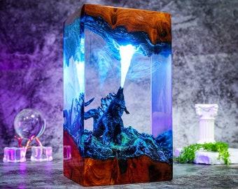 GODZILLA Monster Nachtlicht Atomic Breath Resin Lampe Godzilla Figur Terrarium Personalisiertes Nachtlicht Schlafzimmerlampe Diorama Resin Epoxidharz