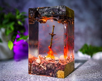 Resting place in Dark Souls Night Light, Bonfire Dark Soul 3 lamp, dark souls fire statues, Fire Glowing Sword Figure, Custom Night Light