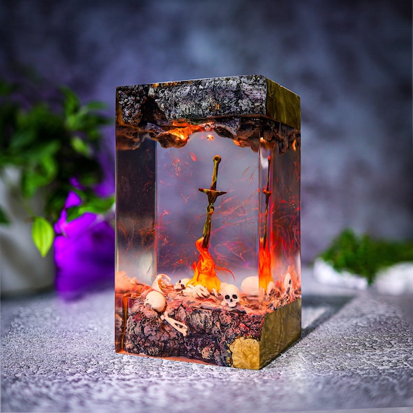 Resting place in Dark Souls Night Light, Bonfire Dark Soul 3 lamp, dark souls fire statues, Fire Glowing Sword Figure, Custom Night Light