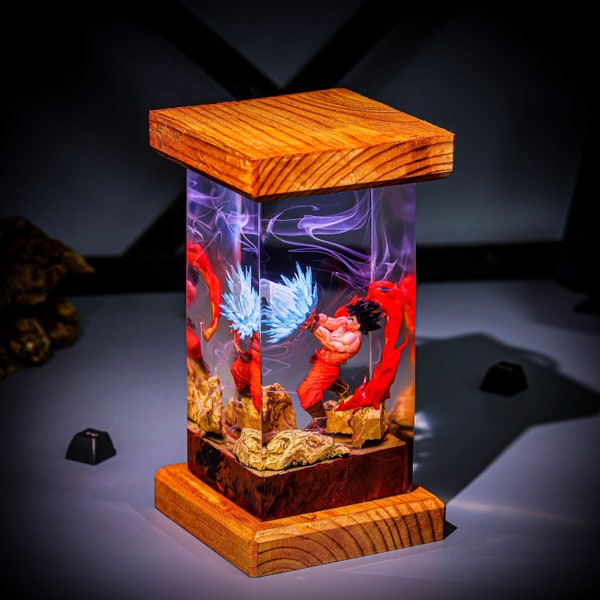 ANIME Night Lamp handmade from wood and resin, Custom Dragon Epoxy lamp, dinosaur wood lamp resin Anime Night light Atomic Resin Lamp