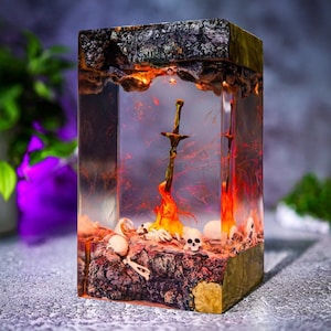 Resting place in D.ark Sou.ls Night Light Bo.nfire Da.rk Soul  lamp, D.ark Sou.ls fire statues Fire Glowing Sword Figure, Custom Night Light