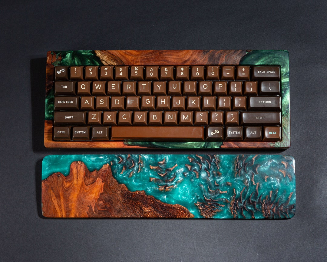 Turquoise Resin and Wood Wrist Rest Mechanical Keyboard Wrist Rests