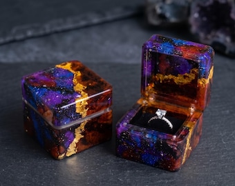 Personalized Galaxy Wedding Ring Box,Double Slot Wedding Ring Box,Engagement Wedding Ceremony Ring Box,Ring Bearer Box
