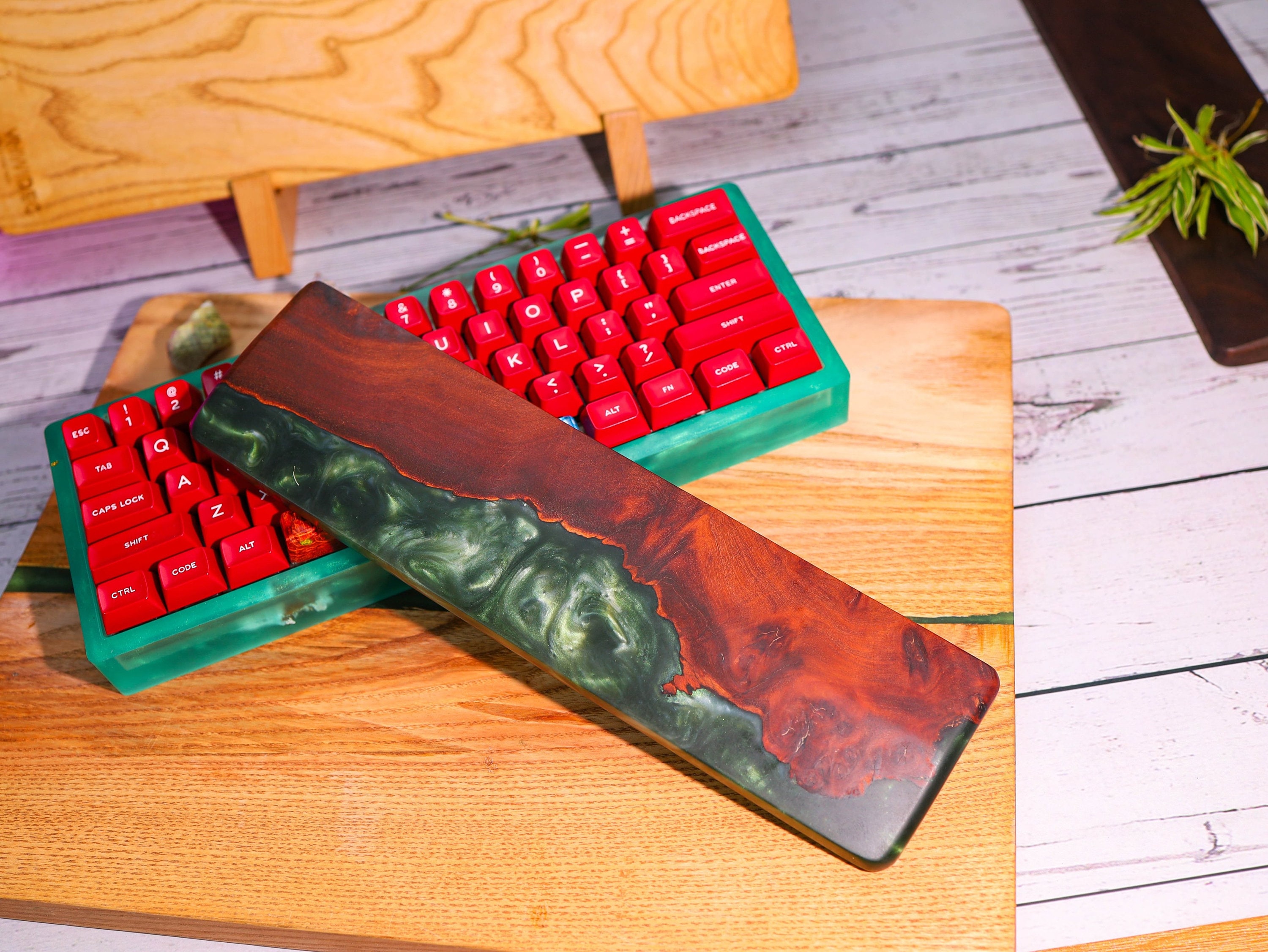 Turquoise Resin and Wood Wrist Rest| Mechanical Keyboard Wrist