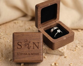 Personalized Wedding Ring Box, Engraved Walnut Wood Ring Box, Ring Bearer Box, Engagement Ring Box