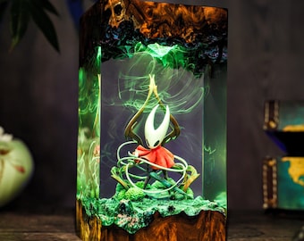 Lampa z żywicy Hornet Silksong, ręcznie robiona diorama z żywicy epoksydowej, lampa Hornet Hollow Knight, dekoracja biurka gracza, Dzień Ojca dla niego