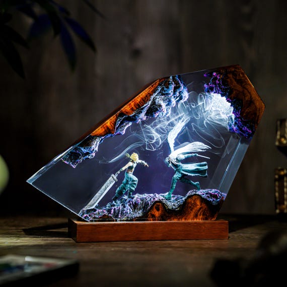 Diorma Sephi.roth vs Cloud Stri.fe Lamp Night Light, Custom FFVII Epoxy Lamp, Gaming Resin Lamp, Unique Gift, Father's day for him