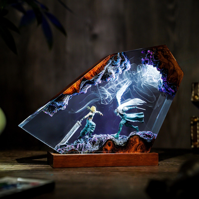 Diorma Sephi.roth vs Cloud Stri.fe Lamp Night Light, Custom FFVII Epoxy Lamp, Gaming Resin Lamp, Unique Gift, Father's day for him image 1