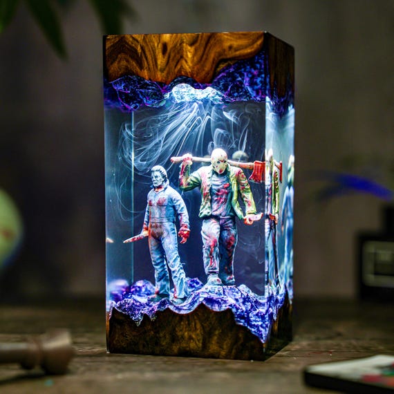 Horror Resin Lamp with Michael Figure, Creepy Halloween Night Light, Spooky Gothic Home Decor, Gothic Christmas Gift Idea