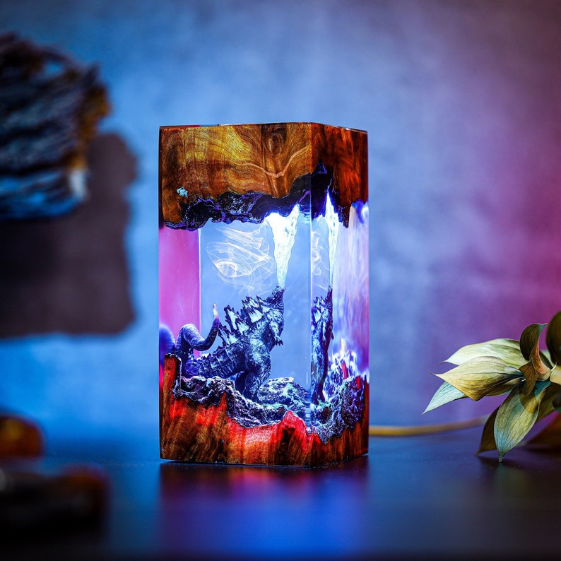 G.ODZ.ILLA Monster Night light Atomic Breath Resin Lamp God.zilla figure Terrarium Personalized Night Light Bedroom lamp diorama resin epoxy image 5