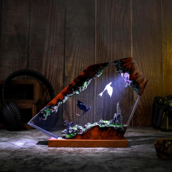 Too.thl.ess Dragon resin lamp ver 2, HTTYD Night lamp, Light Fury lamp, Unique Gift, resin art, Housewarming Gifts Bedroom lamp