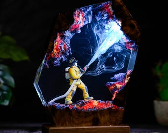 Firefighter Resin Lamp, Fireman Epoxy Night Light, Firefighter Retirement Gift, Father Day Gift for Firefighter,Fire Department Decor