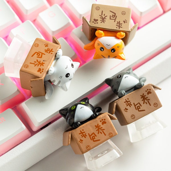 Cute Cat Keycaps, Backlit kitty keycap , Kitty Resin Artisan Keycap For Mechanical Keyboard, Kitten in box keycap, Cute Kitty keycap, gifts
