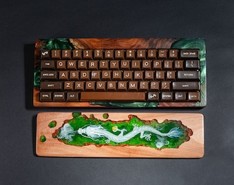 Green Wood and Resin Case for Mechanical keyboards, Wood Case 60% For Keyboards, Resin Wrist Rest for Layout 60, Back to School Gifts