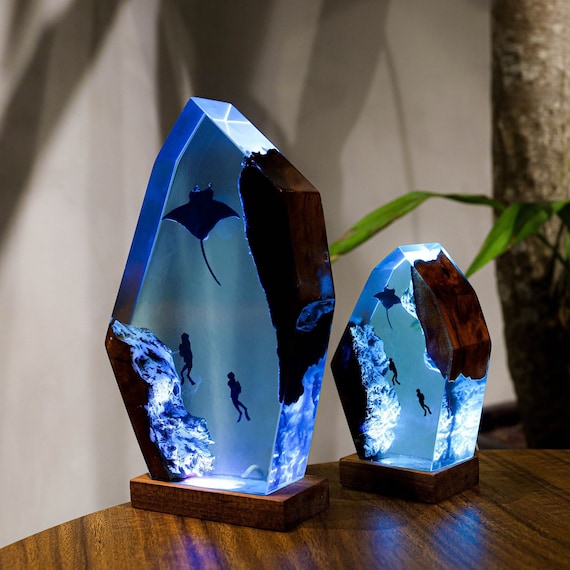 Epoxy Resin Night Light Unique Color Changing Resin Wood Lamp Wooden Night  Light