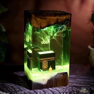 Islamic Kaaba Resin Lamp, Allah Epoxy Night Light, Muslim Gift Handmade, Mecca Home Decor, Hajj Mubarak Gift, Color Changing Lamp image 10