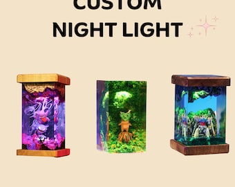 CUSTOM Epoxy Lamp Custom ANIME Night Light Custom Video game Resin Diorama Personalized Night Light Cute Pokémon Home Decor Gifts for Him