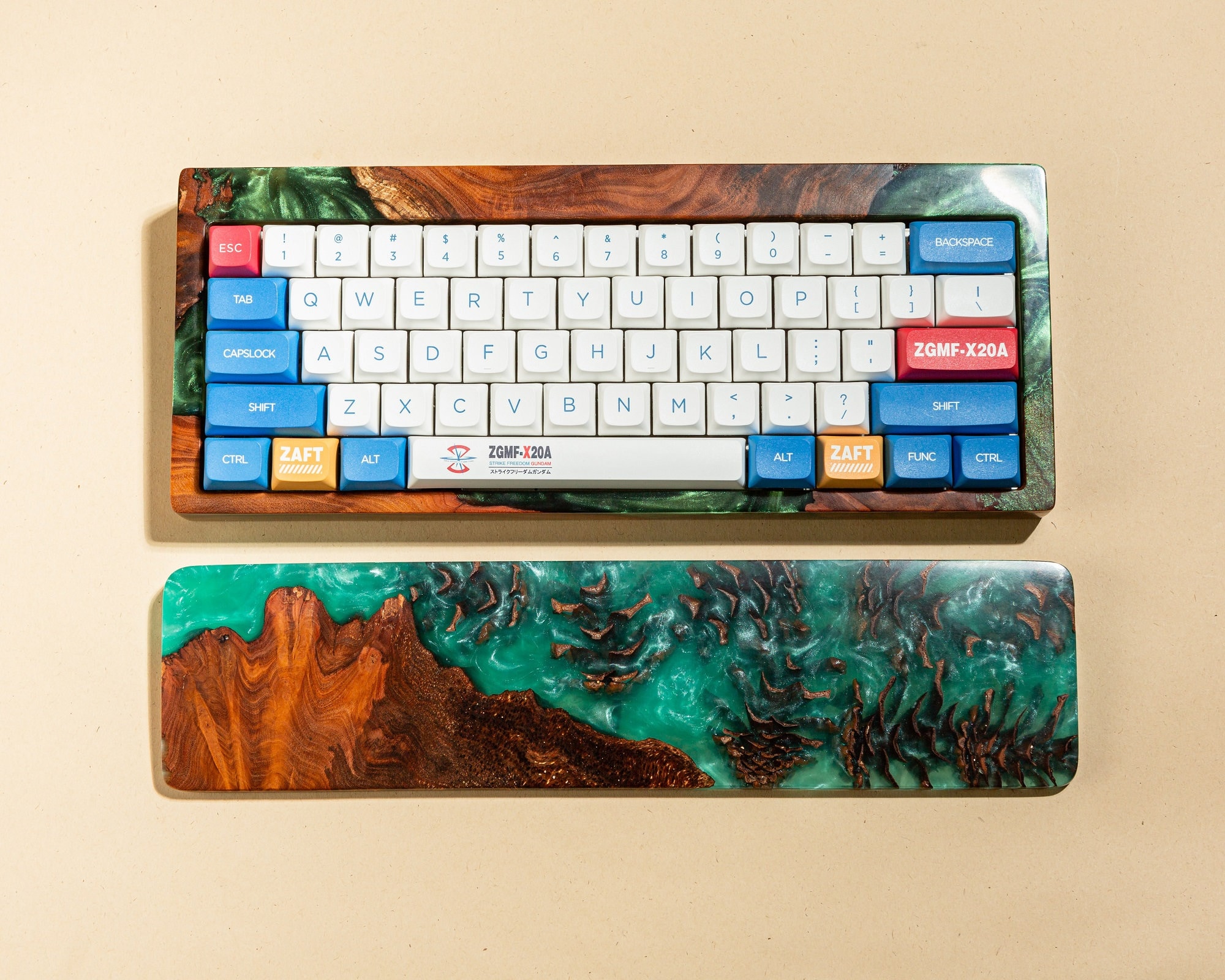Turquoise Resin and Wood Wrist Rest| Mechanical Keyboard Wrist