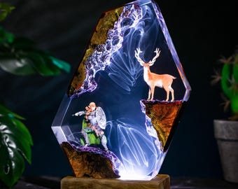 Valkyrie Epoxy Resin Lamp, Norse Mythology Night Light, Fantasy Deer Lamp, Viking Home Decor, Woodland Spirit Mystic Stag Epoxy Lamp