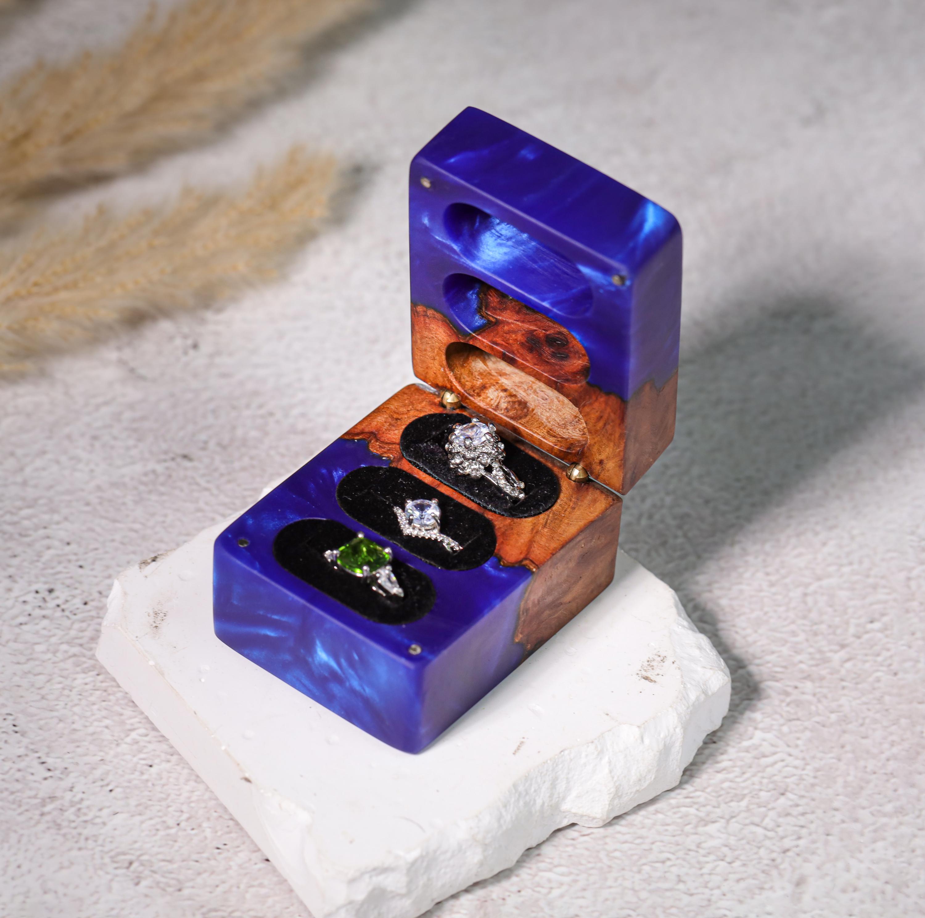 Unique Triple Ring Box Wooden Resin Ring Holder for 3 Rings ...