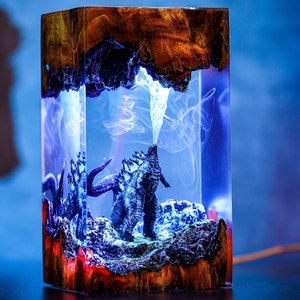 G.ODZ.ILLA Monster Night light Atomic Breath Resin Lamp God.zilla figure Terrarium Personalized Night Light Bedroom lamp diorama resin epoxy image 8