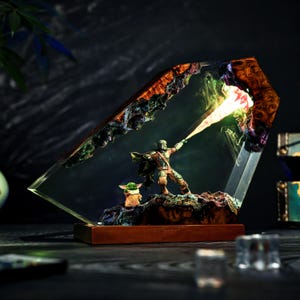 The Mand.al.orian Diorama Night Light, Custom Star W.ar Epoxy Lamp, Darth Lord Resin Night light, Unique Gift, Father's day for Him image 6