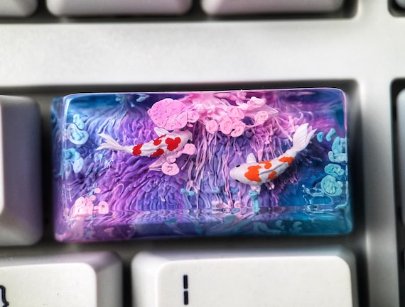 青と紫の鯉樹脂キーキャップ | Artisan Keycap ハンドメイド SA および 