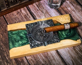 カスタムメイドの木製および樹脂製灰皿、手作りの葉巻灰皿、タバコ愛好