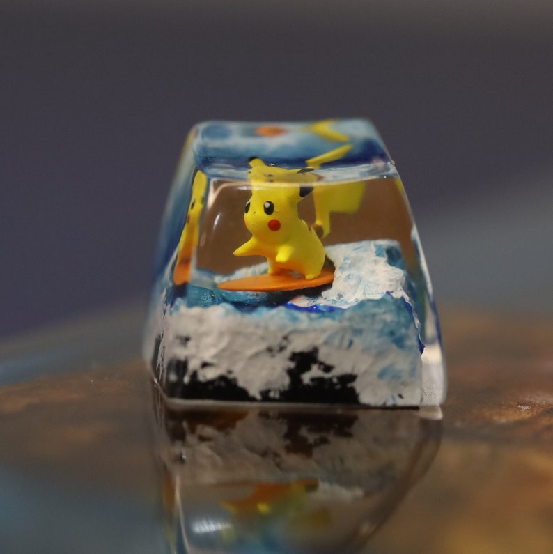 Surfing Pikachu keycap, Water-Ski Pikachu Artisan keycap, Pikachu Artisan keycaps, ESC Pokemon Keycap, Halloween Gifts for him 